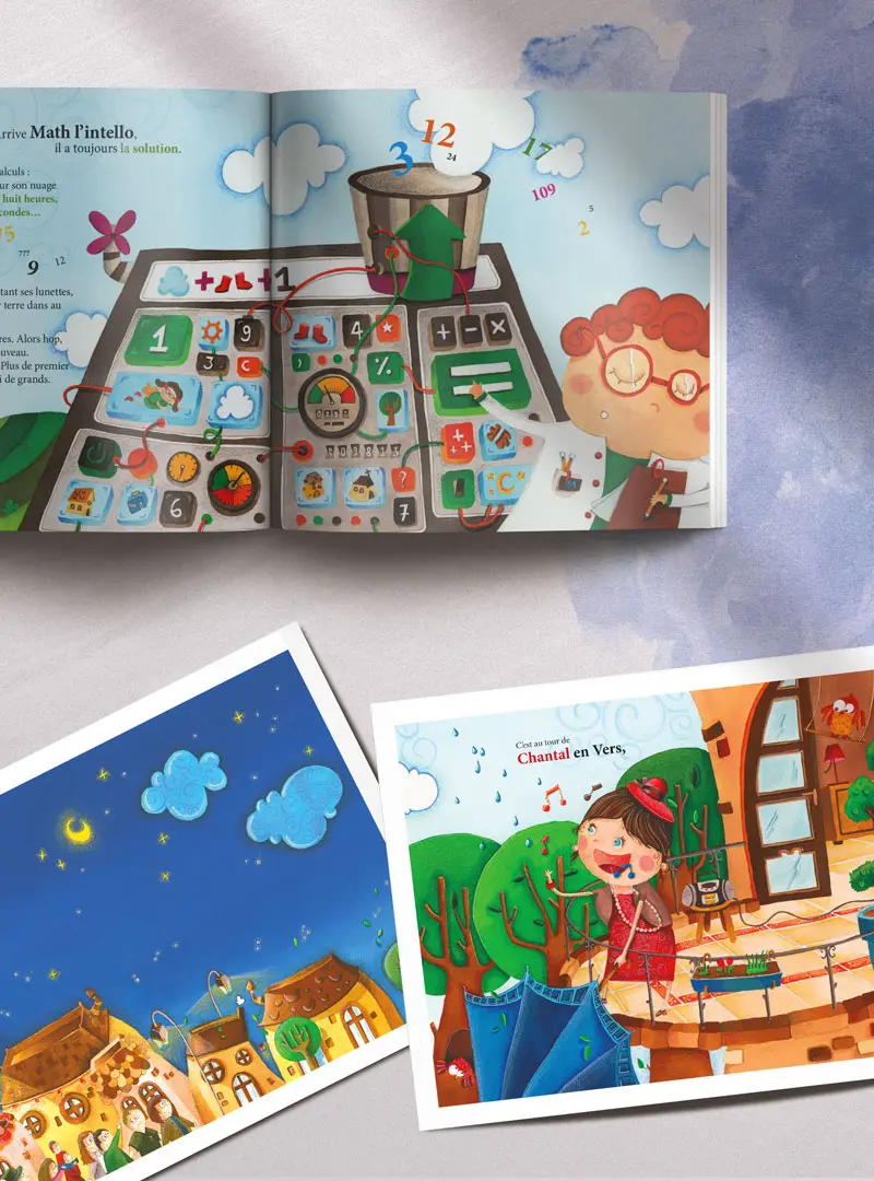 essenzia-design-studio-illustrations-luis-celestin-5 Illustrations colorées pour livres jeunesse montrant des scènes éducatives et poétiques