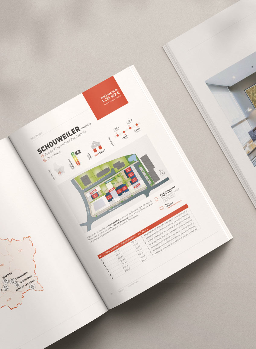catalogue Thomas & Piron, ouvert sur une présentation d'un lotissement