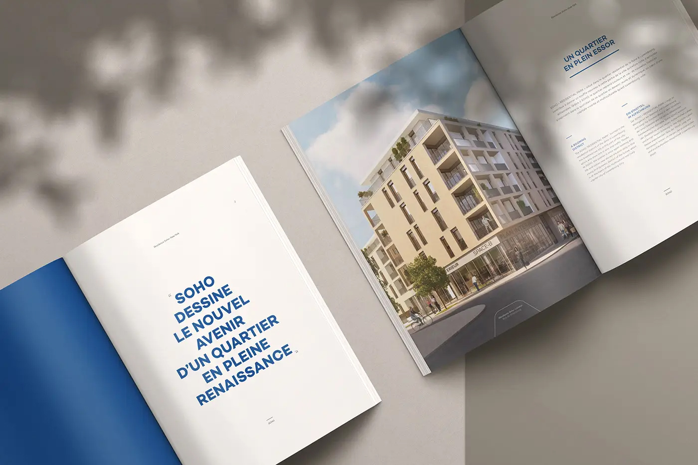 plusieurs double-pages intérieures de la brochure immobilière soho residential park 