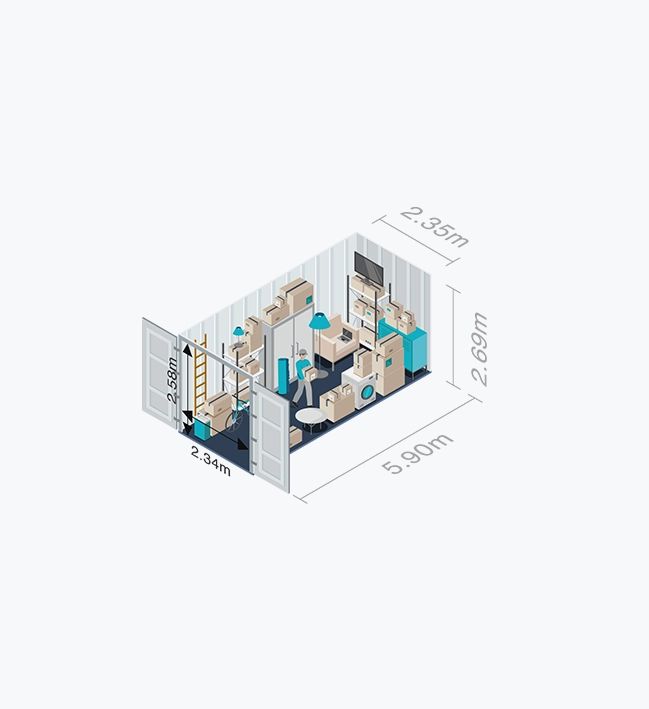 Zoom sur une perspective isométrique pour Zenbox, containers et cellules de stockage en moselle. 